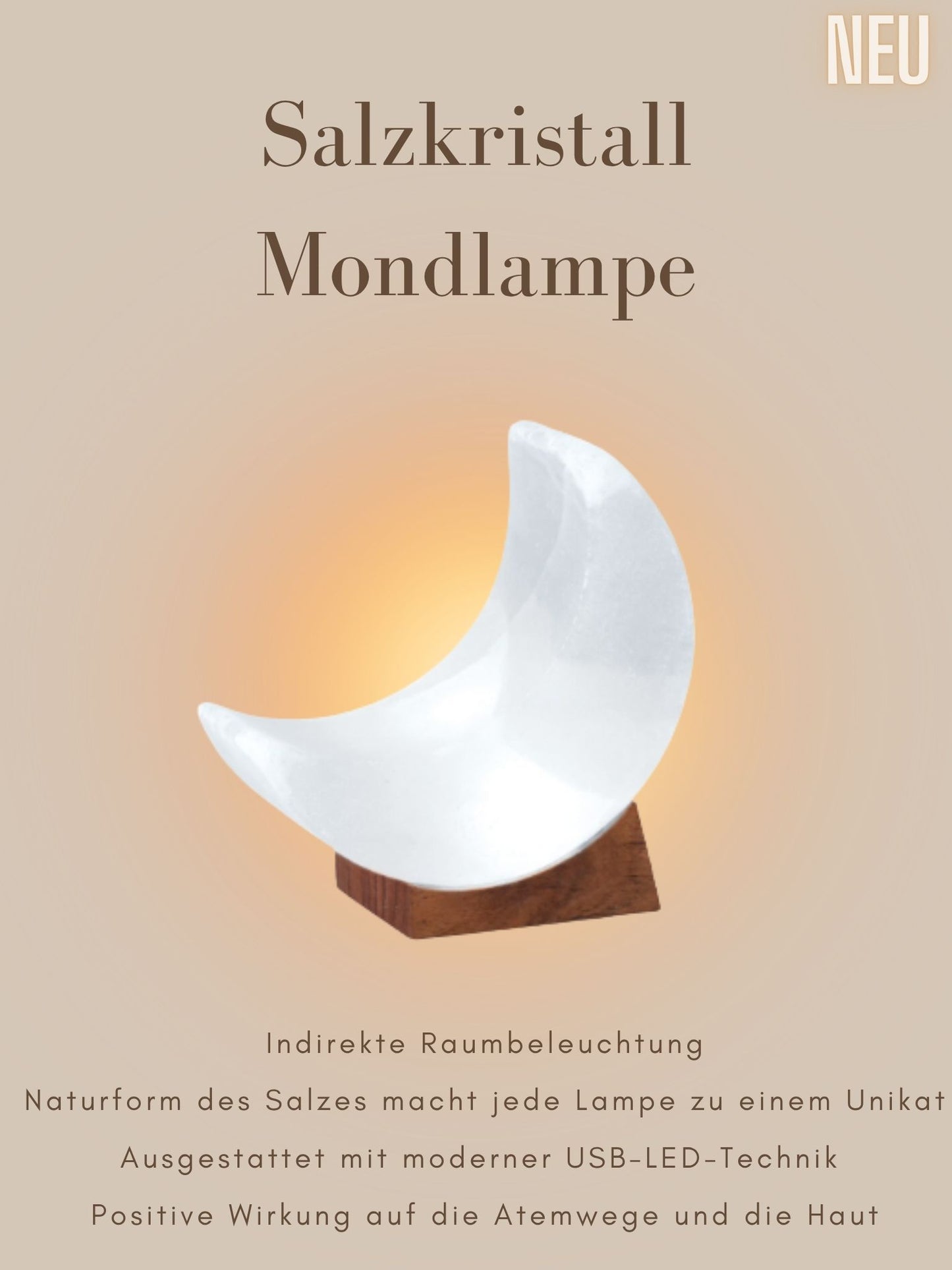 Salzkristall Mondlampe