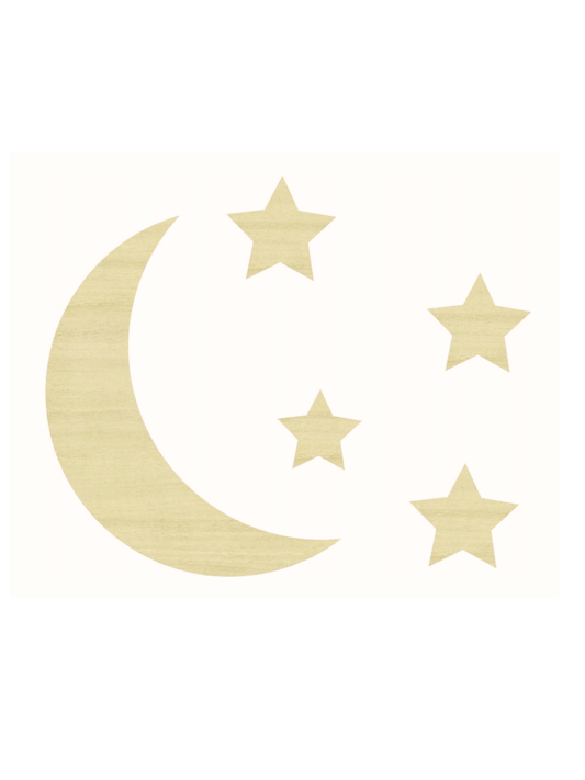 Holzdekoration „Mond & Sterne“ – Set
